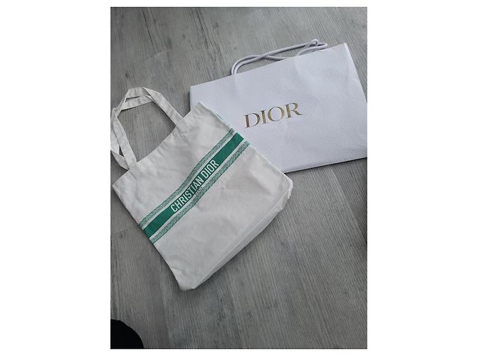 Christian Dior Book Tote Canvas Bag White Green - view 3