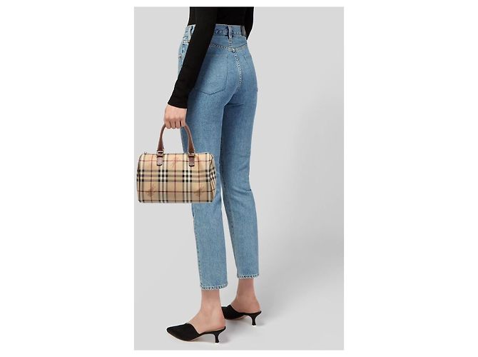 Borsa a mano Burberry Haymarket Check Marrone Beige - vista 12