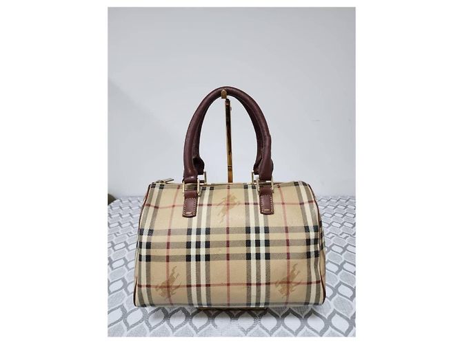Borsa a mano Burberry Haymarket Check Marrone Beige - vista 3