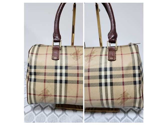 Borsa a mano Burberry Haymarket Check Marrone Beige - vista 6
