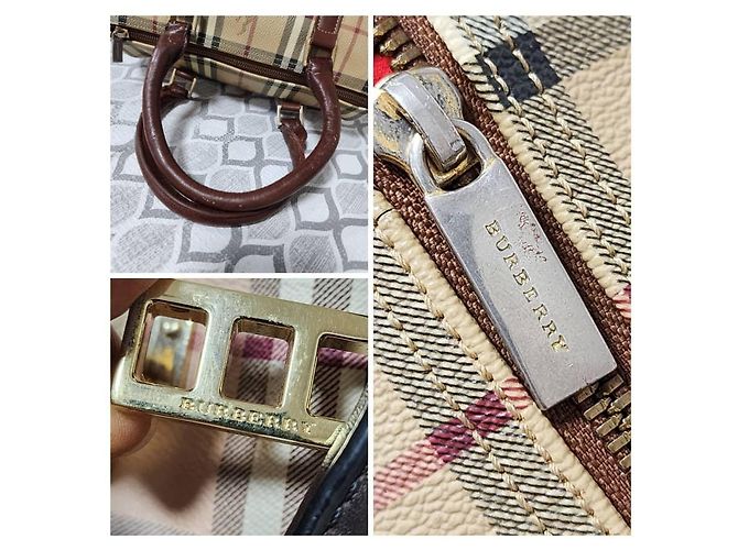 Borsa a mano Burberry Haymarket Check Marrone Beige - vista 7