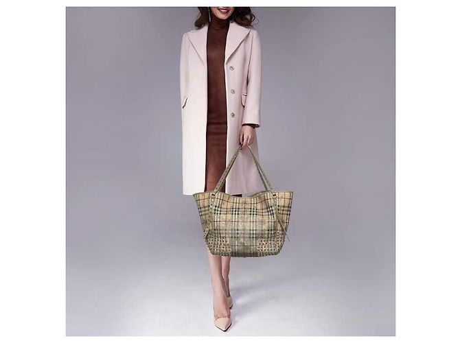 Burberry Bolso Tote Canterbury Haymarket Check con Tachuelas - Beige/Gris - vista 13