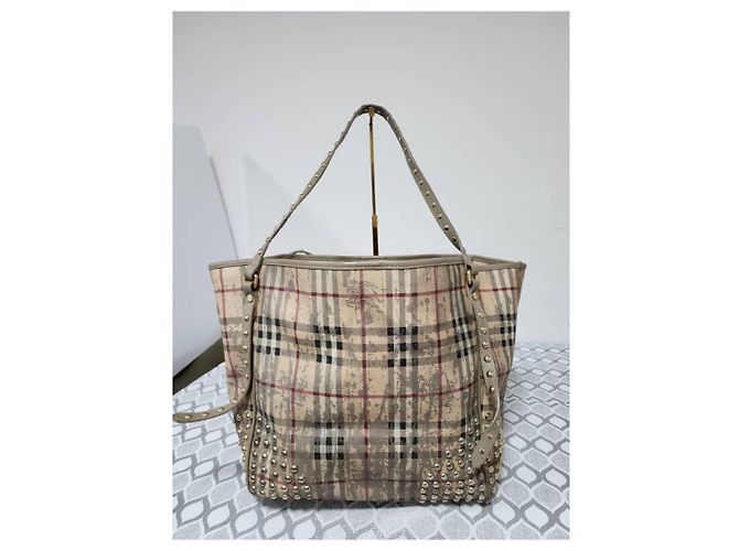 Burberry Bolso Tote Canterbury Haymarket Check con Tachuelas - Beige/Gris - vista 3