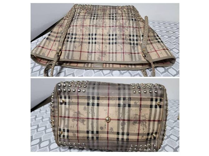 Burberry Bolso Tote Canterbury Haymarket Check con Tachuelas - Beige/Gris - vista 4