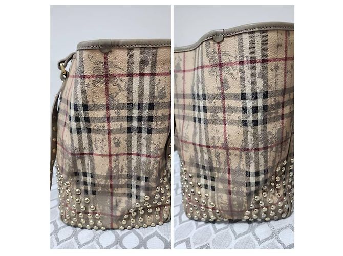 Burberry Bolso Tote Canterbury Haymarket Check con Tachuelas - Beige/Gris - vista 6