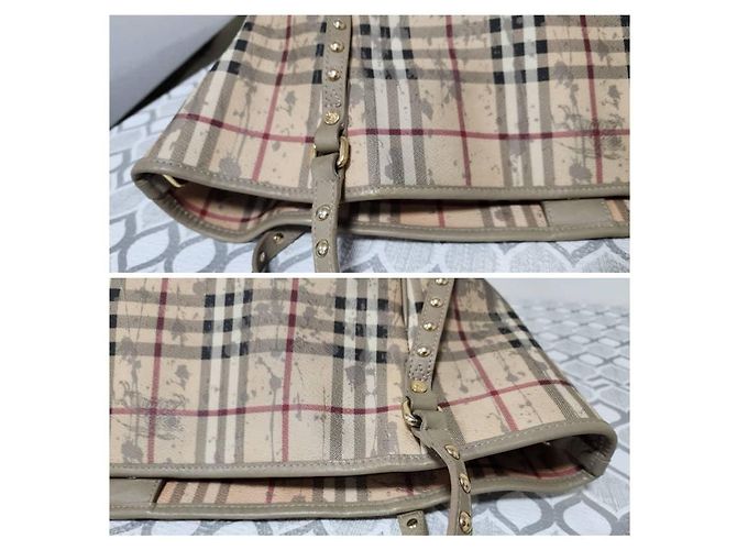 Burberry Bolso Tote Canterbury Haymarket Check con Tachuelas - Beige/Gris - vista 7