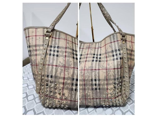 Burberry Bolso Tote Canterbury Haymarket Check con Tachuelas - Beige/Gris - vista 8