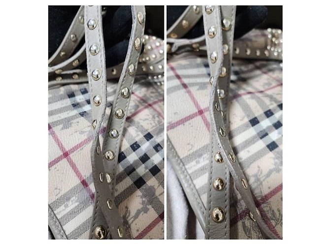 Burberry Bolso Tote Canterbury Haymarket Check con Tachuelas - Beige/Gris - vista 9