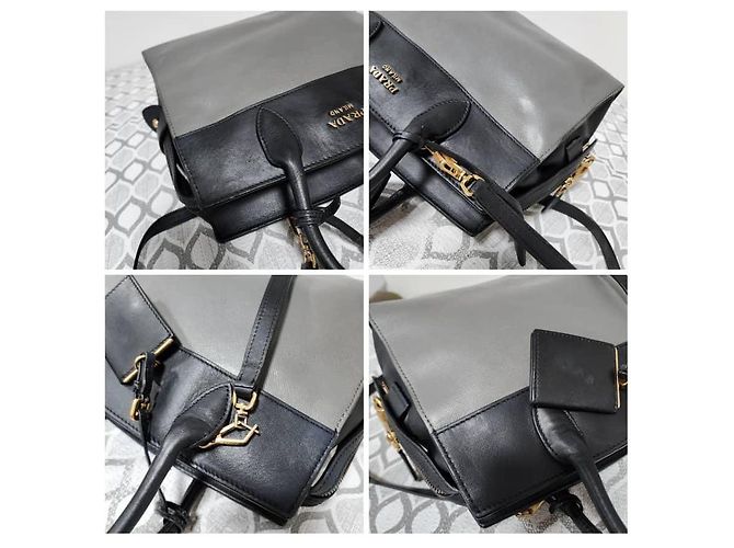 Prada Mala Tote Medium Esplanade em Couro Saffiano Cinza/Preto - vista 10