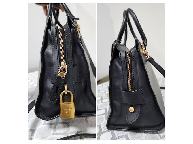 Prada Mala Tote Medium Esplanade em Couro Saffiano Cinza/Preto - vista 6