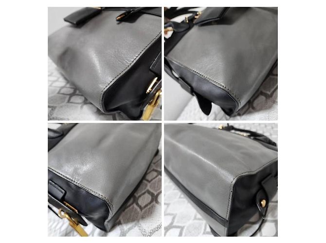 Prada Mala Tote Medium Esplanade em Couro Saffiano Cinza/Preto - vista 8
