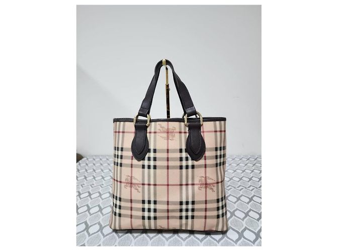 Burberry Borsa Tote Small Regent Haymarket Check Marrone Beige - vista 11
