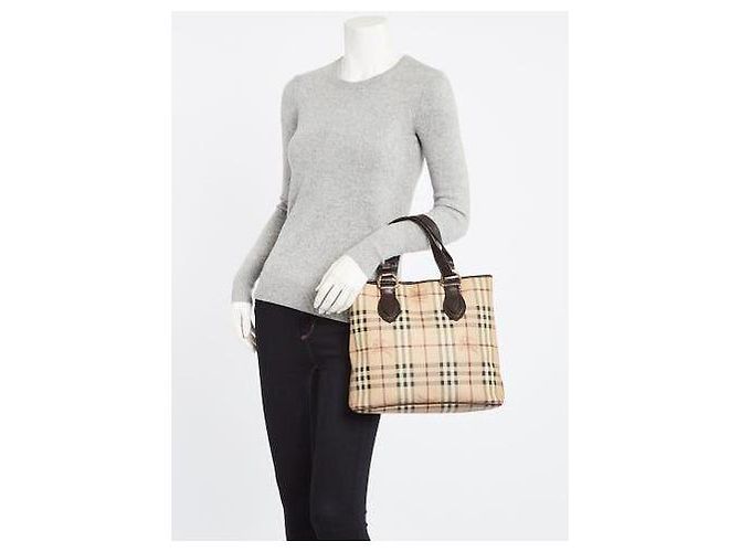 Burberry Borsa Tote Small Regent Haymarket Check Marrone Beige - vista 13