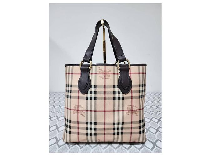 Burberry Borsa Tote Small Regent Haymarket Check Marrone Beige - vista 3
