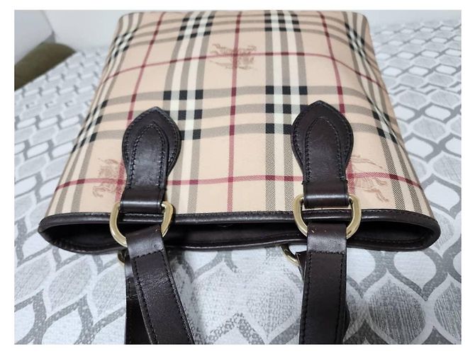 Burberry Borsa Tote Small Regent Haymarket Check Marrone Beige - vista 4