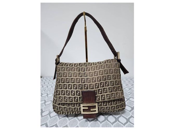 Borsa Fendi Zucchino Vitello Mama Baguette - Beige/Marrone - vista 14