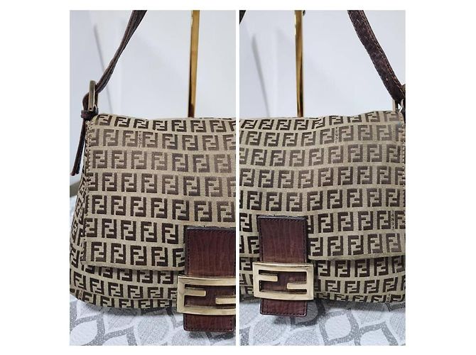 Borsa Fendi Zucchino Vitello Mama Baguette - Beige/Marrone - vista 6