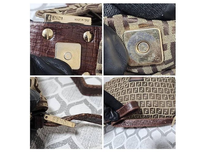 Borsa Fendi Zucchino Vitello Mama Baguette - Beige/Marrone - vista 8