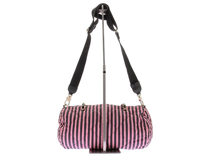 Chanel Handtasche aus rosa-schwarz gestreiftem Stoff Pink - Ansicht 4