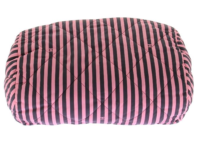 Chanel Handtasche aus rosa-schwarz gestreiftem Stoff Pink - Ansicht 7