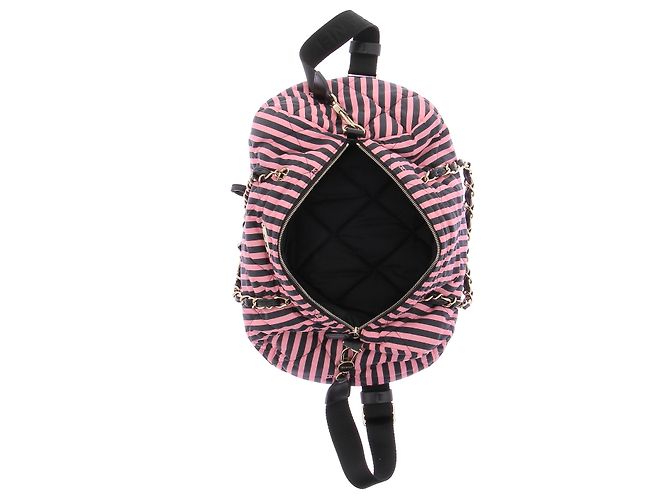 Chanel Handtasche aus rosa-schwarz gestreiftem Stoff Pink - Ansicht 8