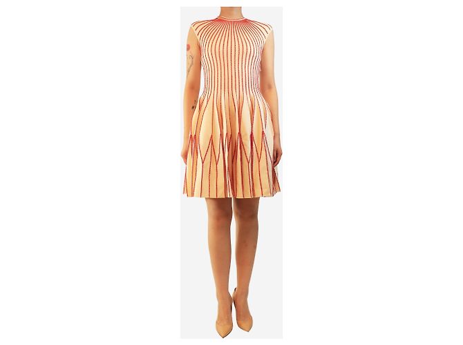 Alexander Mcqueen Abito a trapezio senza maniche crema e rosso - size M Crudo - vista 3