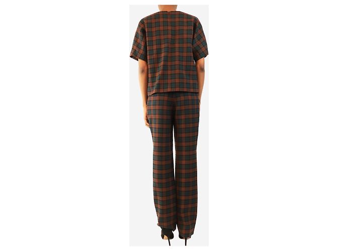Mulberry Set top e pantaloni in lana a quadri marrone e verde - size UK 8 - vista 2