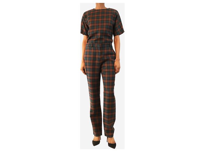 Mulberry Set top e pantaloni in lana a quadri marrone e verde - size UK 8 - vista 3