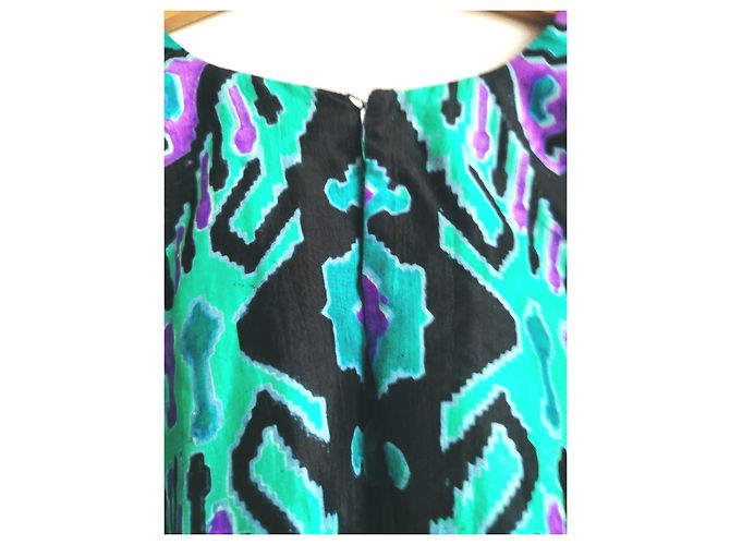Autre Marque Djellabah Caftan Kleid aus mehrfarbiger Seide Schwarz Grün Lila - Ansicht 3