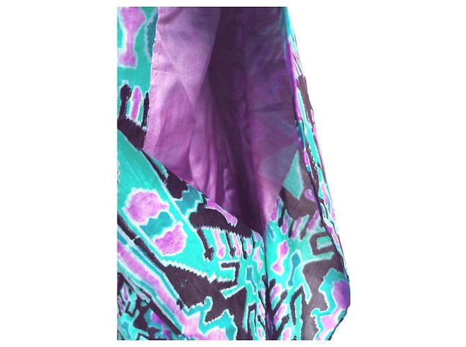 Autre Marque Djellabah Caftan Kleid aus mehrfarbiger Seide Schwarz Grün Lila - Ansicht 6