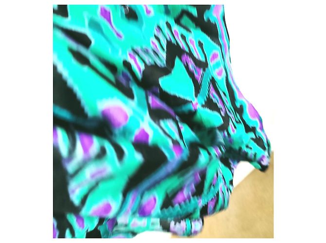 Autre Marque Djellabah Caftan Kleid aus mehrfarbiger Seide Schwarz Grün Lila - Ansicht 8