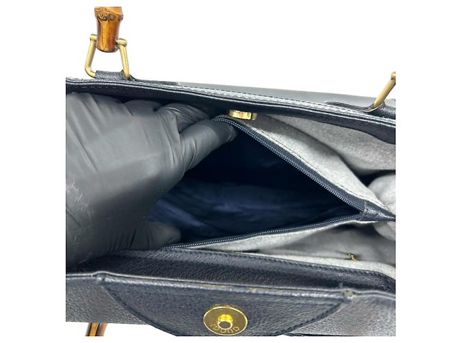 Bamboo Borsa a mano/Tote in pelle con bambù vintage GUCCI Blu navy - vista 10