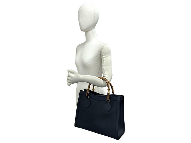 Bamboo Borsa a mano/Tote in pelle con bambù vintage GUCCI Blu navy - vista 2