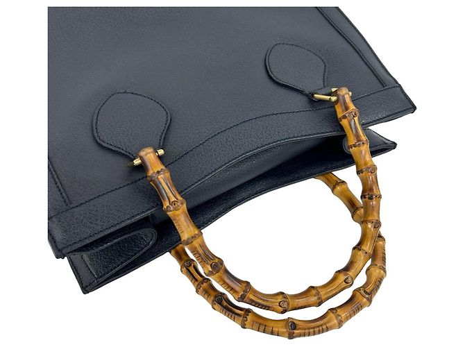 Bamboo Borsa a mano/Tote in pelle con bambù vintage GUCCI Blu navy - vista 4