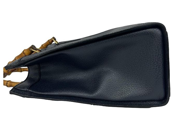 Bamboo Borsa a mano/Tote in pelle con bambù vintage GUCCI Blu navy - vista 5