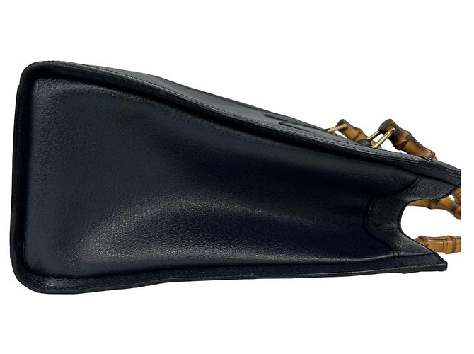 Bamboo Borsa a mano/Tote in pelle con bambù vintage GUCCI Blu navy - vista 6