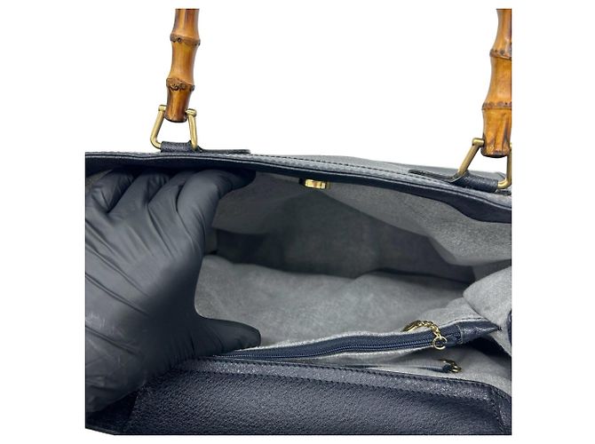 Bamboo Borsa a mano/Tote in pelle con bambù vintage GUCCI Blu navy - vista 9