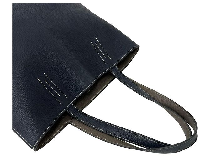 Hermès HERMES Double Sens 36 Tote Bag aus Taurillon Clemence Braun Blau - Ansicht 4