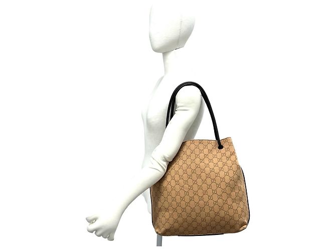 GUCCI GG Logo Canvas Leder Tote Bag Braun Beige - Ansicht 2