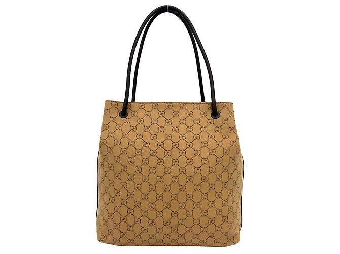 GUCCI GG Logo Canvas Leder Tote Bag Braun Beige - Ansicht 3