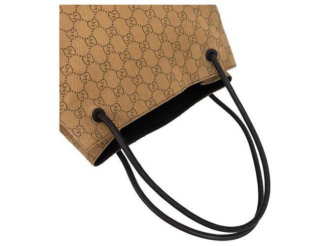 GUCCI GG Logo Canvas Leder Tote Bag Braun Beige - Ansicht 4