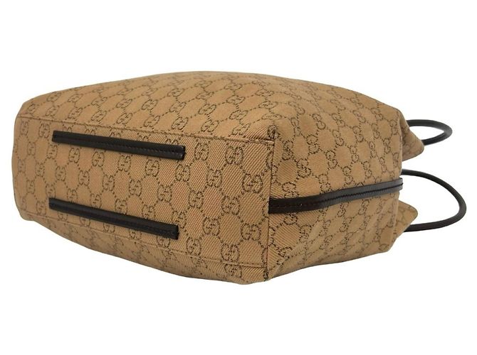 GUCCI GG Logo Canvas Leder Tote Bag Braun Beige - Ansicht 8