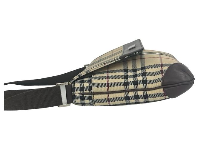 Borsa a tracolla Burberry Nova Check in tela e pelle Marrone Beige - vista 5