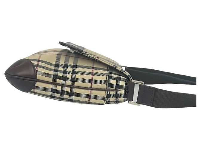Borsa a tracolla Burberry Nova Check in tela e pelle Marrone Beige - vista 6