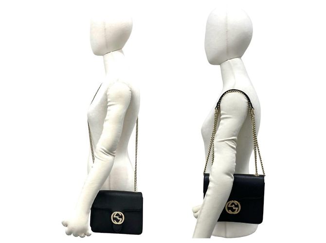 Borsa a tracolla mini portafoglio a catena in pelle con logo Interlocking G Gucci Nero - vista 2