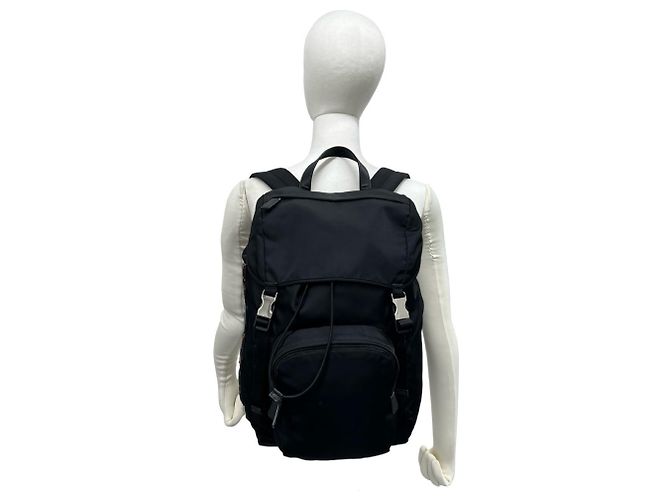 Prada Logo Tessuto Nylon Leather Backpack Black - view 2