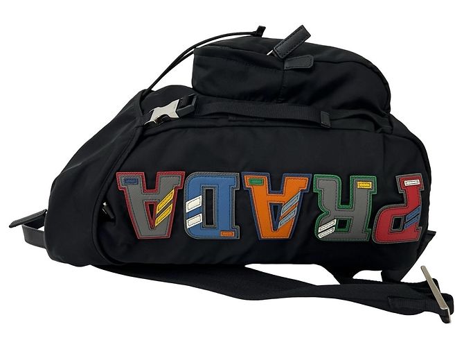 Prada Logo Tessuto Nylon Leather Backpack Black - view 5