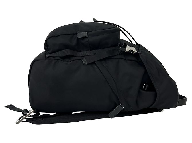 Prada Logo Tessuto Nylon Leather Backpack Black - view 6