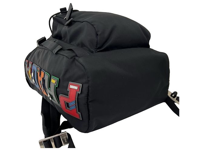 Prada Logo Tessuto Nylon Leather Backpack Black - view 7