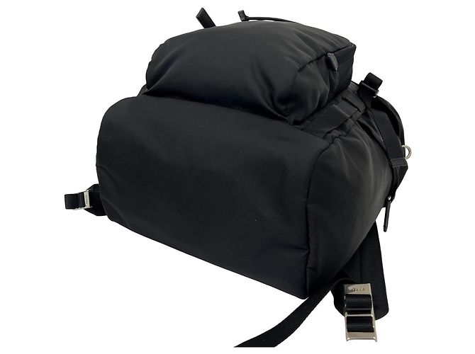 Prada Logo Tessuto Nylon Leather Backpack Black - view 8